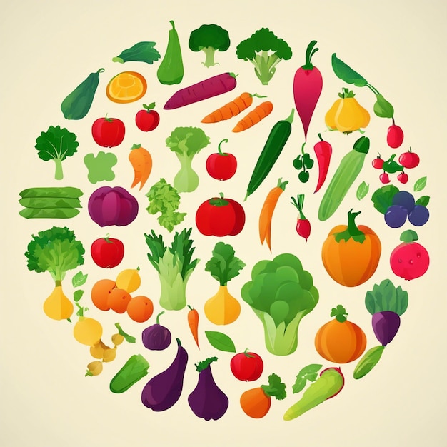 Vibrant circle of fresh vegetables