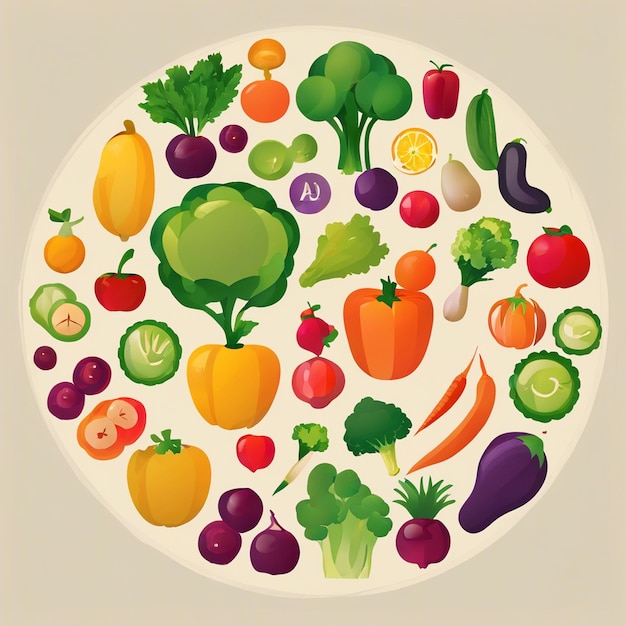 Vibrant circle of fresh vegetables