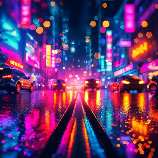 Vibrant City Night with Bokeh Lights