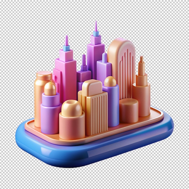 Vibrant City Skyline 3D Icon with Realistic Textures for Urban Designs