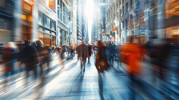 Vibrant city street in motion with bright sunlight