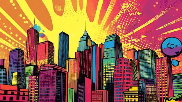 Photo a vibrant cityscape illustration in a comic book style