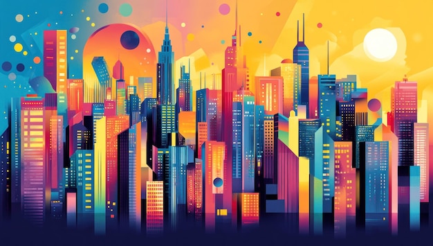 Vibrant Cityscape at Sunset