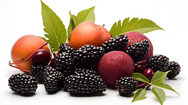 Vibrant Close Up of Lush Botanical Fruits on White Background