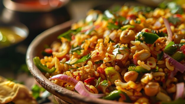 Vibrant Closeup of Bhelpuri Dish for Food Poster Generative AI