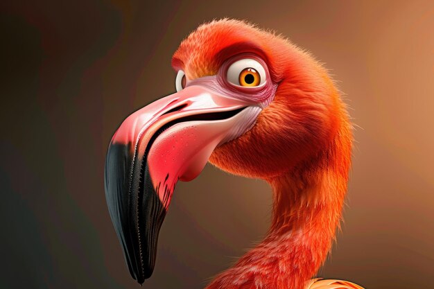 Photo vibrant closeup of a cartoon flamingo with expressive eyes and colorful feathers