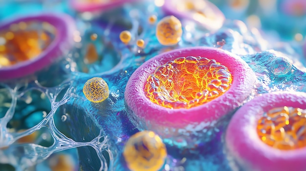 Photo vibrant closeup of colorful cells showcasing intricate structures