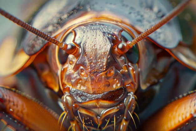 A vibrant closeup of an insects detailed exoskeleton showcasing natures intricate design