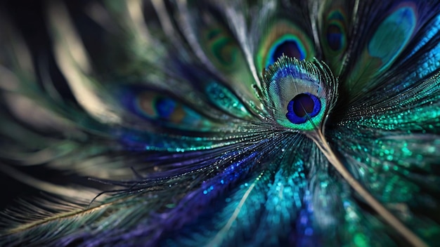 Vibrant closeup of peacock feather