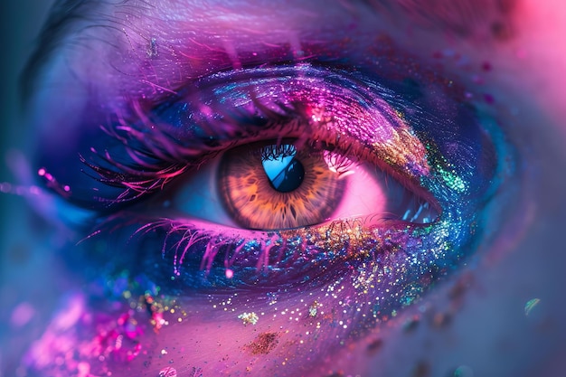 Vibrant closeup shot of a colorful eye makeup