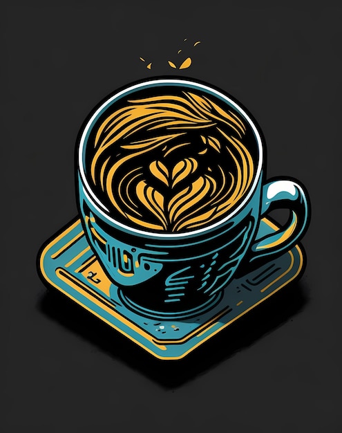 Vibrant Coffee Cup Graphic Isometric Vector TShirt Design