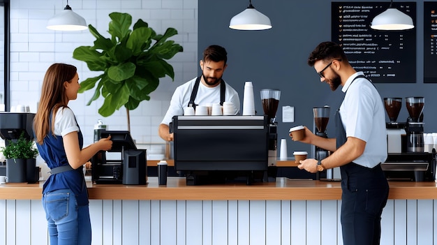 Photo vibrant coffee shop interior with diverse patrons enjoying beverages and atmosphere