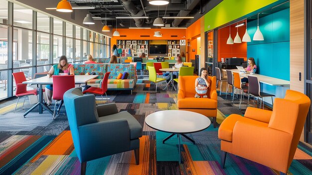 Photo vibrant collaborative workspace featuring modern design