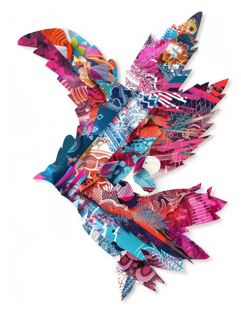 Photo vibrant collage art of a bird with colorful patterns and textures in abstract design