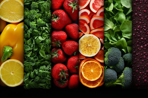 Vibrant collage of fresh fruits and vegetables Generative Ai