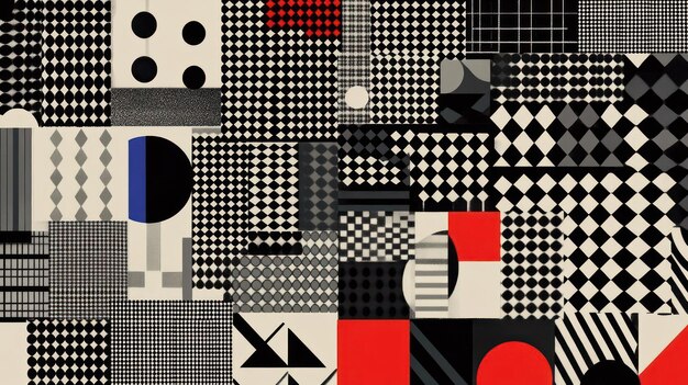 Photo a vibrant collage of geometric patterns and shapes in contrasting colors