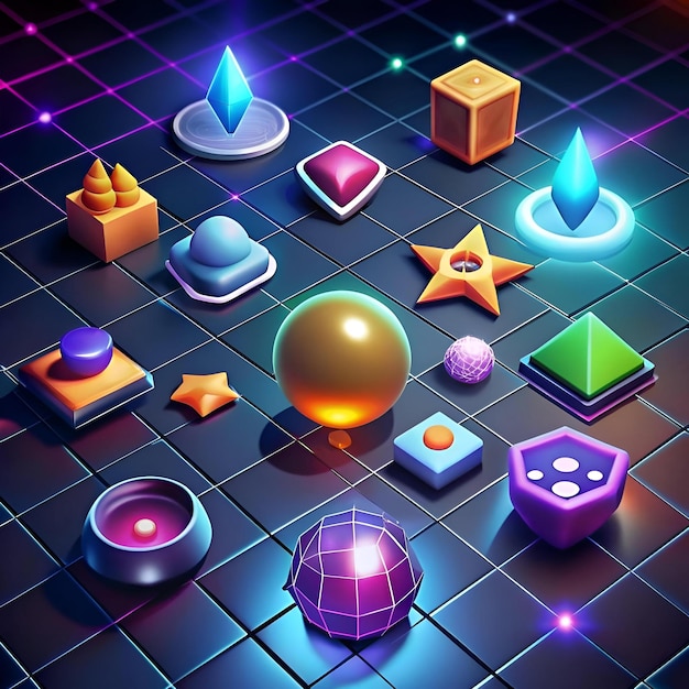 A vibrant collection of 3D icons rendered in a futuristic style perfect for UI design app development and futuristic backgrounds