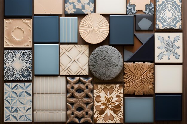 Photo vibrant collection of ceramic tiles in varied sizes colors and designs