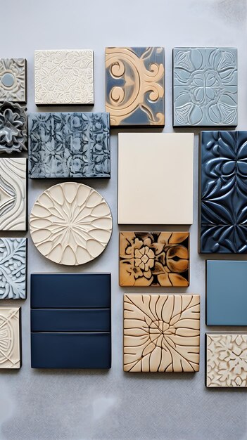 Photo vibrant collection of ceramic tiles in varied sizes colors and designs