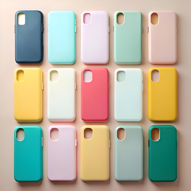 Photo a vibrant collection of colorful phone cases perfect for showcasing your brand or adding a pop of color to your mobile device