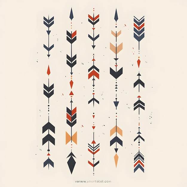 Photo vibrant collection of intricately designed arrows showcasing a spectrum of colors textures and metallic details arranged in a precise vertical alignment against a textured dark background