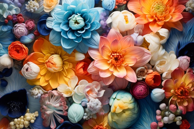 Vibrant Collection of Multicolored Floral Blooms in Full Blossom