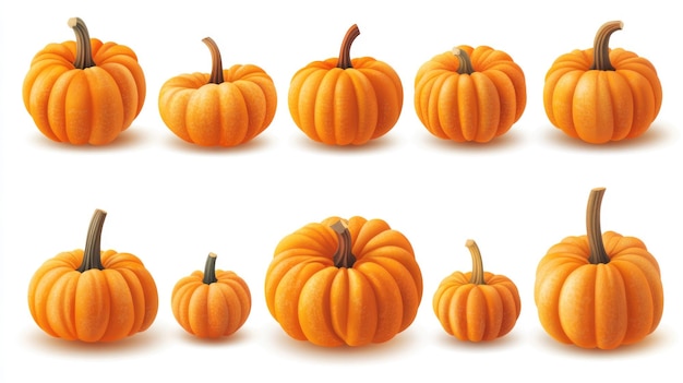 Photo vibrant collection of pumpkins with stems