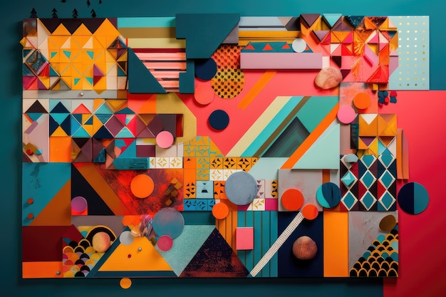 Vibrant color palette with geometric shapes and patterns created with generative ai