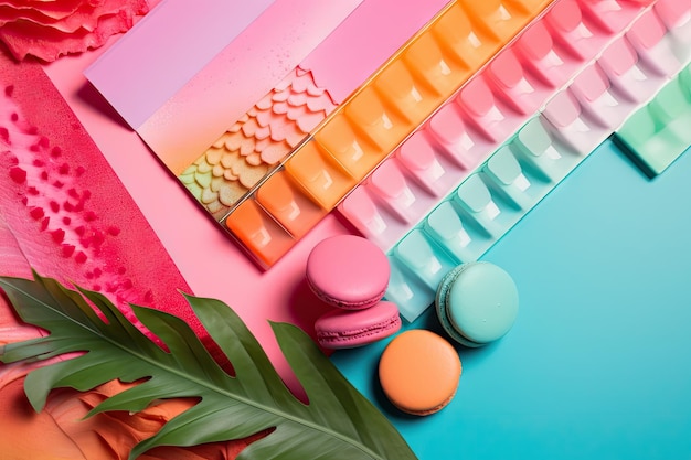 Vibrant color palette with pastel gradients and pops of bright colors