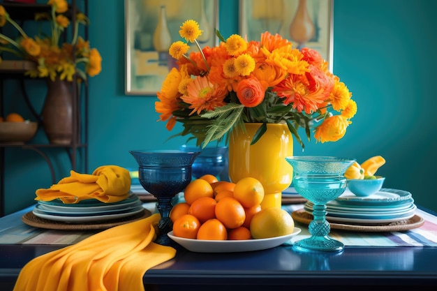 Vibrant color palette with yellow blue and orange hues