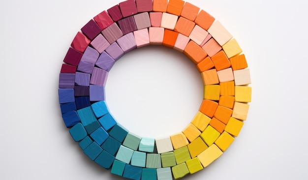 Photo vibrant color spectrum circular wooden arrangement