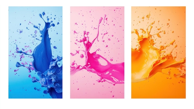 Photo vibrant color splashes in blue pink and orange