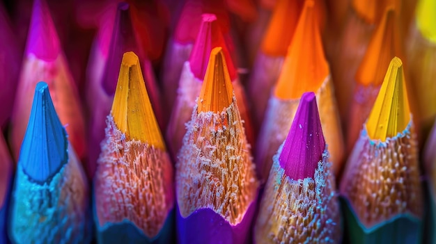 Vibrant Colored Pencil Tips CloseUp Artistic Macro