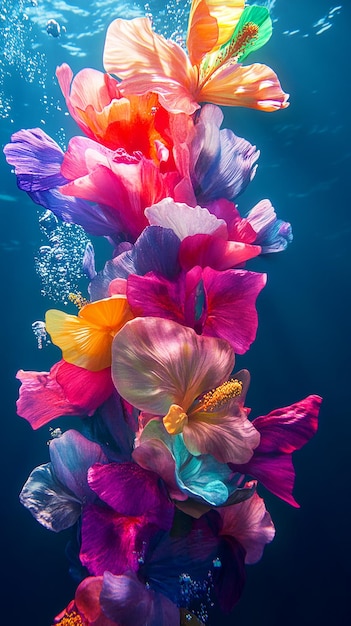 Vibrant Colored Petals Creating a Stunning Underwater Scene