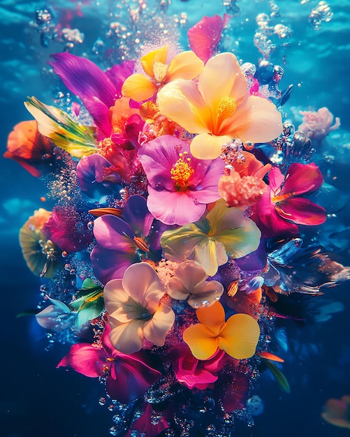 Vibrant Colored Petals Creating a Stunning Underwater Scene