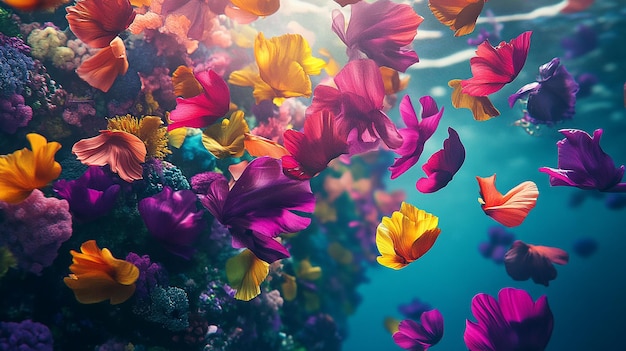 Photo vibrant colored petals creating a stunning underwater scene