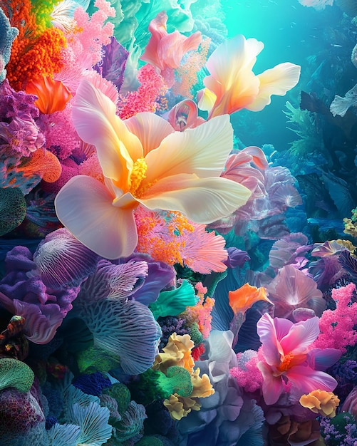 Vibrant Colored Petals Creating a Stunning Underwater Scene