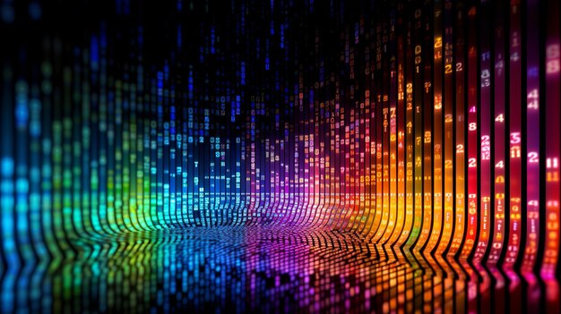 Photo vibrant and colorful data code wallpaper featuring rainbow lights representing the dynamic and diverse nature of programming with an array of captivating colors generative ai