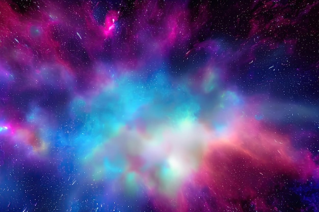 A vibrant and colorful design featuring an explosion of cosmic elements stars galaxies nebulas