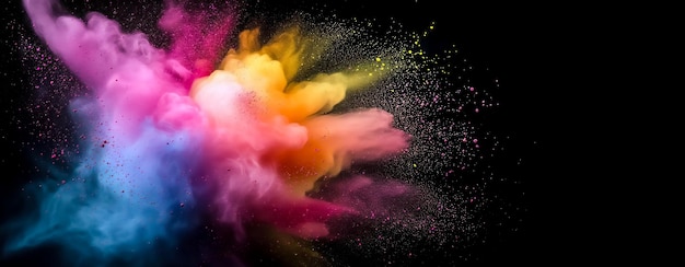 vibrant and colorful explosion of powder against a black background for holi festival