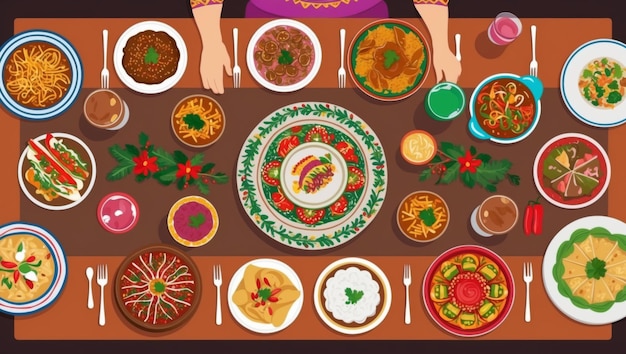 Photo a vibrant colorful festive meal shared among friends and family