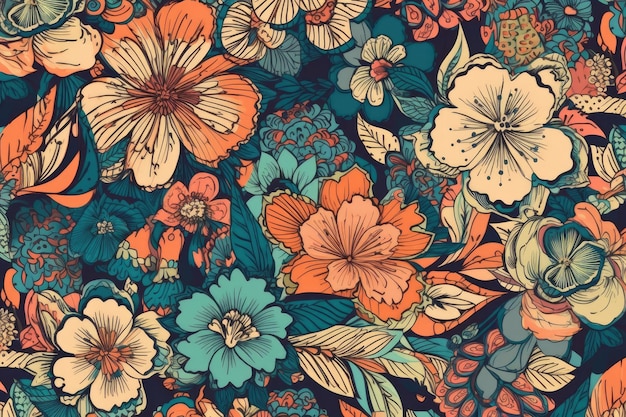 Vibrant and colorful floral pattern Generative AI