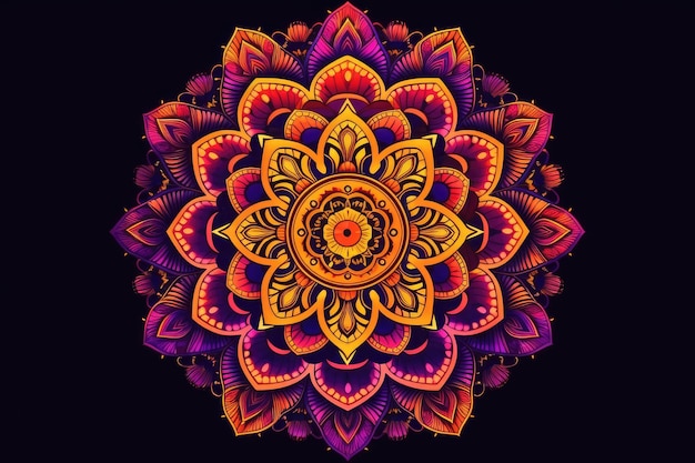 Vibrant and colorful flower set against a dark black background Generative AI