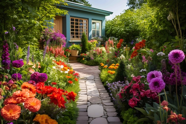 Vibrant and colorful garden outside of a home