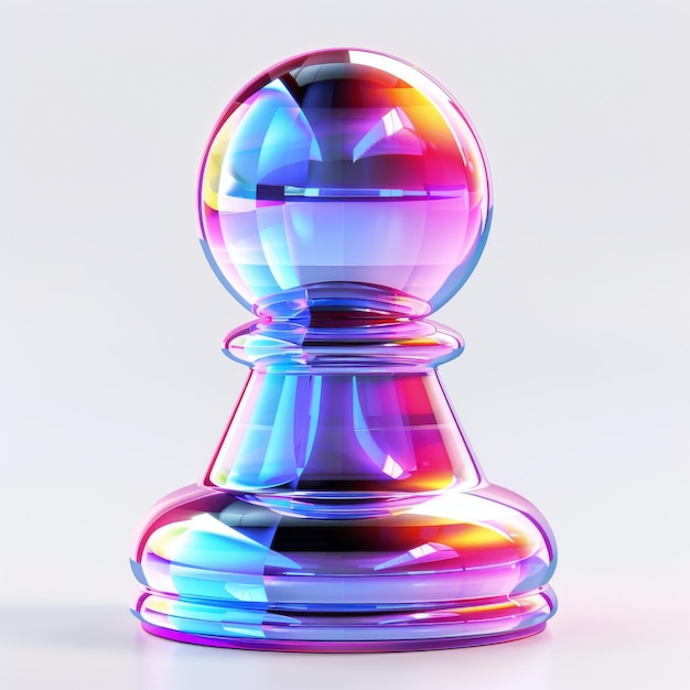 A vibrant colorful glass chess pawn set against a clean white background Generative AI