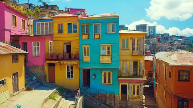 Photo vibrant colorful houses of valparaiso chile a stunning architectural display