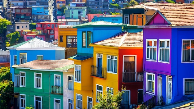 Photo vibrant and colorful houses in valparaiso chile a stunning architectural display