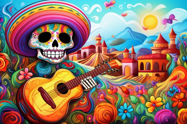 Photo a vibrant and colorful illustration of the day of the dead