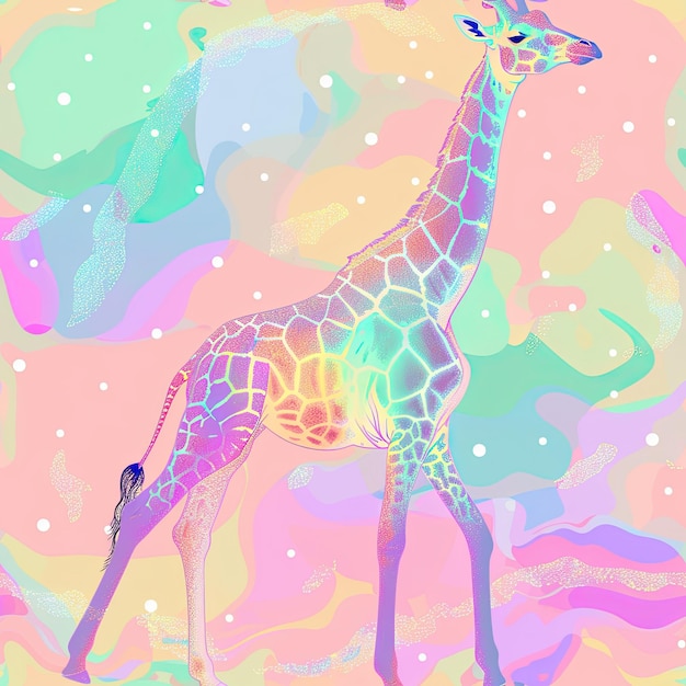 Photo a vibrant colorful illustration of a giraffe against an abstract pastel background