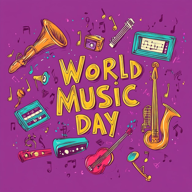 Photo vibrant colorful illustration of world music day